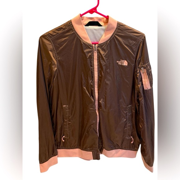 The North Face Meaford Bomber Jacket Brown Pink Shiny Women’s Size Medium - Picture 1 of 3